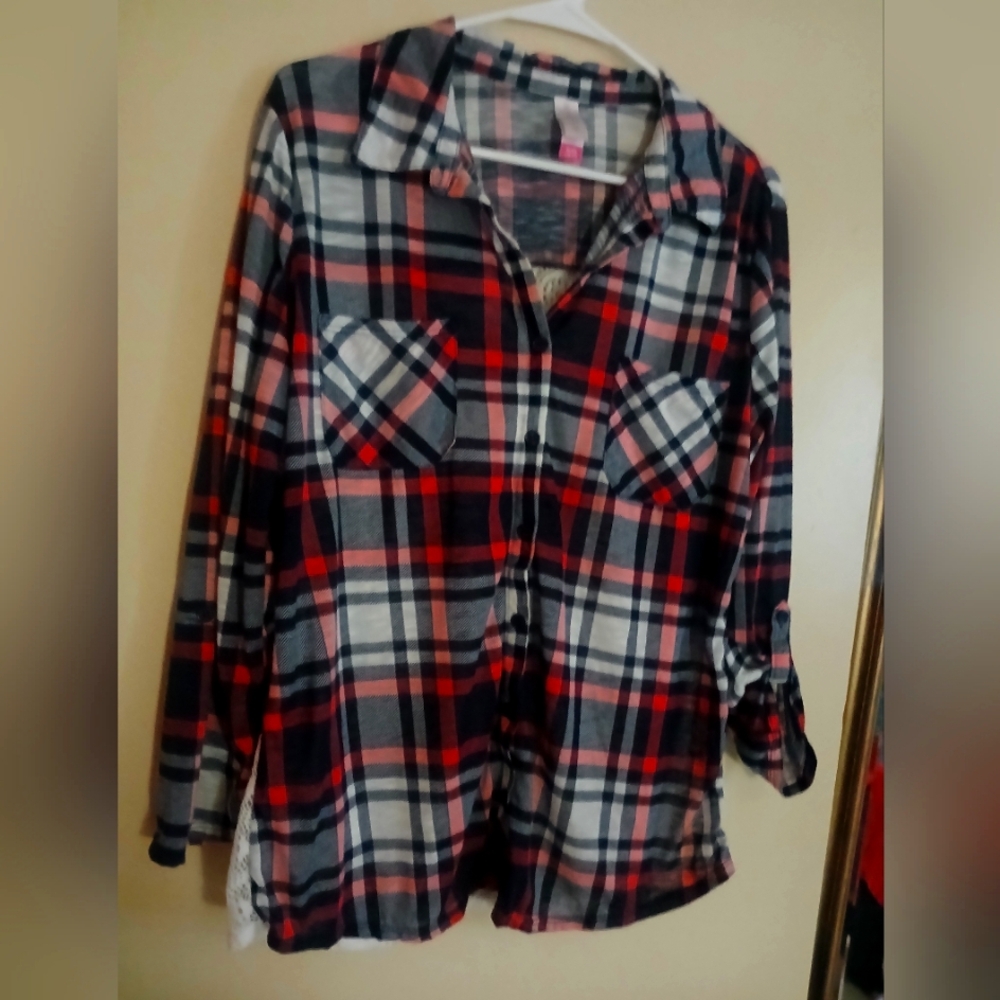No Boundaries Red and Black Button Down Shirt